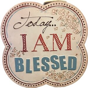 NEW W TAGS Decorative Metal “Blessed” Wall Plaque with Red and Blue Accents 13”